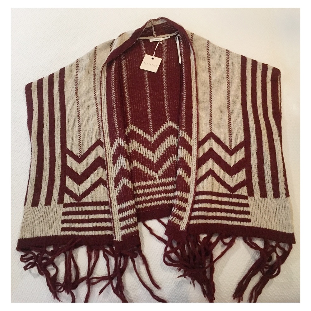 NWT—MAROON AND KHAKI PONCHO